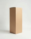Tall rectangular cardboard box stands on white background. Product packaging for delivery service. Shipping container for goods. Royalty Free Stock Photo