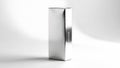 Sleek Silver Metallic Product Packaging Box Mockup on White Royalty Free Stock Photo