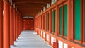 Tall red pillars and doors of historic Yakushi-ji temple in Nara, Japan. Royalty Free Stock Photo