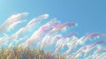 Tall reeds with holographic textures sway against a clear sky, reminiscent of idyllic, lazy summer days Royalty Free Stock Photo