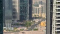 Tall residential buildings at JLT aerial timelapse, part of the Dubai multi commodities centre mixed-use district. Royalty Free Stock Photo