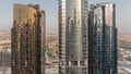 Tall residential buildings at JLT aerial timelapse, part of the Dubai multi commodities centre mixed-use district. Royalty Free Stock Photo