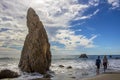 Tall Rock in Ocean on Beach of Malibu California