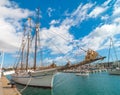 Tall sailing ship at Marina Port Vell in Barcelona, Spain. Royalty Free Stock Photo