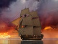 Tall Sailing Ship Sunrise SUnset Illustration