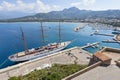 Tall sailship in harbor of Calvi Corsica Royalty Free Stock Photo