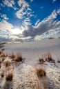 Tall Sand Dunes and blue skies at White Sands Monument.