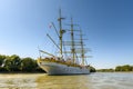 Tall ship on Danube river. Tall ship naval school from Romania Royalty Free Stock Photo