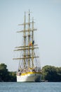 Tall ship on Danube river. Tall ship naval school from Romania Royalty Free Stock Photo