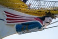 Tall ship on Danube river. Tall ship naval school from Romania Royalty Free Stock Photo