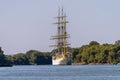 Tall ship on Danube river. Tall ship naval school from Romania Royalty Free Stock Photo