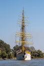 Tall ship on Danube river. Tall ship naval school from Romania Royalty Free Stock Photo