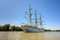 Tall ship on Danube river. Tall ship naval school from Romania Royalty Free Stock Photo
