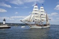 The tall ship Europa entering Duluth harbor Royalty Free Stock Photo