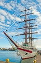 Bow of a tall ship in a harbor Royalty Free Stock Photo