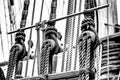 Close up of the ropes, lines, masts and sails of a tall ship Royalty Free Stock Photo