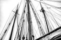 Close up of the ropes, lines, masts and sails of a tall ship Royalty Free Stock Photo