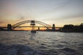 Tall ship near Harbor Bridge at Sunset Royalty Free Stock Photo