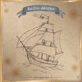 Tall ship sketch. Maritime adveture series. Royalty Free Stock Photo