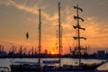 Tall ship at sunset port Royalty Free Stock Photo