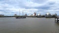 Tall ships entering the Thames barrier . London
