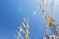 THE TALL SHIPS RACES KOTKA 2017. Kotka, Finland 16.07.2017. Masts of ship Mir in the sunlight in the port of Kotka, Finland. Royalty Free Stock Photo