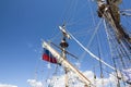 THE TALL SHIPS RACES KOTKA 2017. Kotka, Finland 16.07.2017. Masts of ship Shtandart in the sunlight in the port of Kotka, Finland. Royalty Free Stock Photo