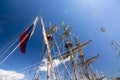 THE TALL SHIPS RACES KOTKA 2017. Kotka, Finland 16.07.2017. Masts of ship Shtandart in the sunlight in the port of Kotka, Finland. Royalty Free Stock Photo