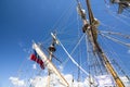 THE TALL SHIPS RACES KOTKA 2017. Kotka, Finland 16.07.2017. Masts of ship Shtandart in the sunlight in the port of Kotka, Finland. Royalty Free Stock Photo