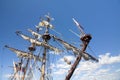 THE TALL SHIPS RACES KOTKA 2017. Kotka, Finland 16.07.2017. Masts of ship Shtandart in the sunlight in the port of Kotka, Finland. Royalty Free Stock Photo