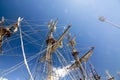 THE TALL SHIPS RACES KOTKA 2017. Kotka, Finland 16.07.2017. Masts of ship Shtandart in the sunlight in the port of Kotka, Finland. Royalty Free Stock Photo