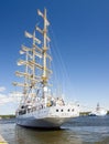 THE TALL SHIPS RACES KOTKA 2017. Kotka, Finland 16.07.2017. Ship Mir is leaving the port of Kotka, Finland. Royalty Free Stock Photo