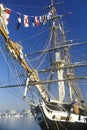 Tall ships sailing down the Hudson River during the 100 year celebration for the Statue of Liberty, July 4, 1986