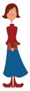 A tall girl holding a brown book in front of her waist vector or color illustration