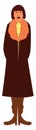 A tall woman in a long brown-colored coat vector or color illustration