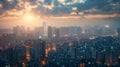 The tall skyscrapers and rooftops form a mazelike pattern against the brightening sky creating a unique urban landscape Royalty Free Stock Photo