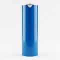 Tall Blue Cylindrical Container with Silver Lid on White Background cylinder tube Royalty Free Stock Photo