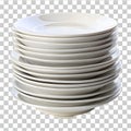 Stack of clean white ceramic dinner plates isolated on transparent background dinnerware Royalty Free Stock Photo
