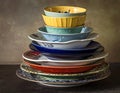 Stack of Colorful Ceramic Bowls and Plates with Decorative Patterns pottery Royalty Free Stock Photo
