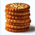 Stack of Golden Baked Crackers on a White Background Ready for Snacking Royalty Free Stock Photo