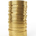 Stack of Gold Coins with Intricate Edge Detailing on White Background money wealth Royalty Free Stock Photo