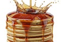 Stack of pancakes with syrup splashing isolated on white background Royalty Free Stock Photo