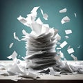 Stack of papers being blown away - ai generated image