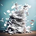 Stack of papers being blown away - ai generated image