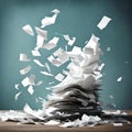 Stack of papers being blown away - ai generated image