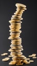 A tall stack of stacked coins. Antique gold coins, generated AI Royalty Free Stock Photo