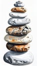 Tall Stack of Varied Colored Rocks and Pebbles in Harmony and Balance on White Backdrop Royalty Free Stock Photo