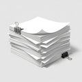 A tall stack of white A4 sheets is neatly organized with paper clips Royalty Free Stock Photo