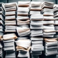 Tall stacks of paper documents in the office - ai generated image