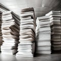 Tall stacks of paper documents in the office - ai generated image
